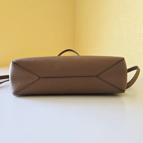 Tory Burch Emerson Top Zip Tote Moose Brown Saffiano Leather Crossbody Bag - Picture 6 of 16